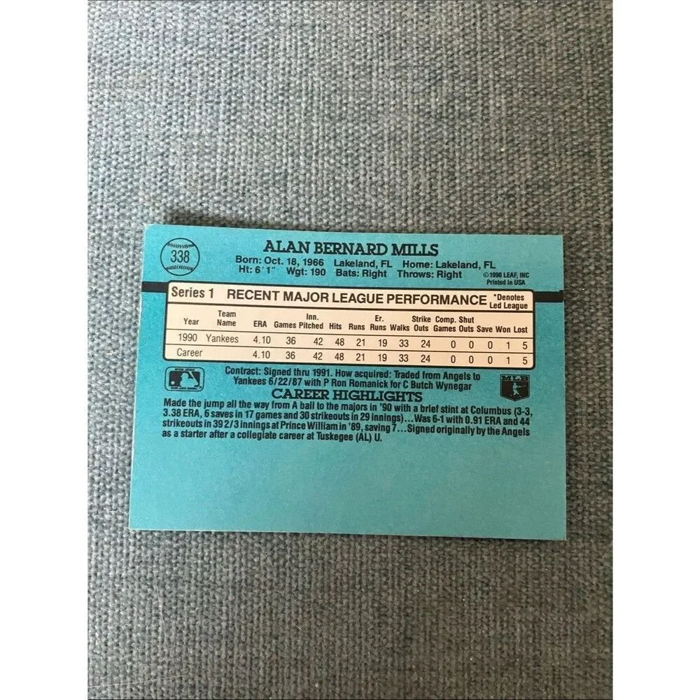 1991 Donruss New York Yankees Baseball Card Trading Card